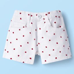 Babyhug Twill Woven Mid Thigh Shorts With Heart Print - White & Red-image-68