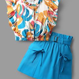 Ollington St.Woven Viscose Printed Sleeveless Top & Cotton Twill Skirt - Multicolor & Aqua-image-60