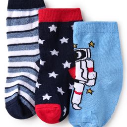 Cute Walk by Babyhug Knit Ankle Length Anti Bacterial Socks with Star Stripe & Astronaut Design Pack of 3 - Multicolor-image-64