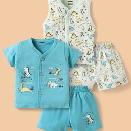 CUCUMBER Sinker Knit Half Sleeves Co-Ord Shorts Night Suit With Dino Print Pack of 2 - Blue & Light Blue-image-80