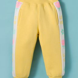 Little Kangaroos Fleece & Wollen Knit Full Length Cut & Sew Bottom Wear With Floral Print - Yellow & White-picture-10