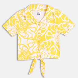 MINI KLUB Cotton Knit Half Sleeves Abstract Printed Shirt Style Top - White & Yellow-image-43