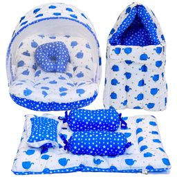Fareto Combo of Baby Bed with Net Sleeping Bag 4 Pcs Bedding Set,Blue-image-89
