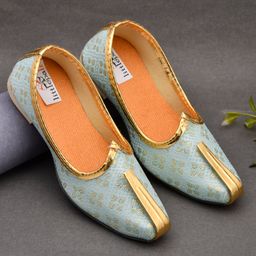 Little Palz Floral Embroidered & Foil Designed Slip On Mojaris - Blue-image-18