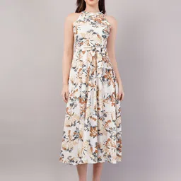 Purple State Floral Printed Halter Neck Fit & Flare Midi Dress-image-14
