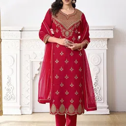 Inddus Women Ethnic Motifs Embroidered Regular Sequinned Kurta with Trousers & With Dupatta-5
