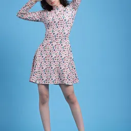 KASSUALLY Women Printed Mock Neck A-Line Dress-image-82