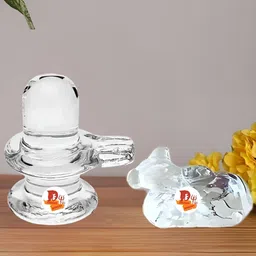 DARIDRA BHANJAN Transparent 2 Pieces Shivling With Nandi Religious Idol Showpiece-13