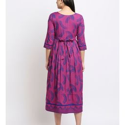 True Shape Three Fourth Sleeves Abstract Printed Flared Maternity Kurta With Concealed Zipper Nursing Access - Purple image 5