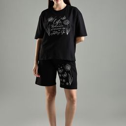 Aerio Embroidered Pure Cotton Round Neck T-Shirt & Shorts Co-Ords-picture-56