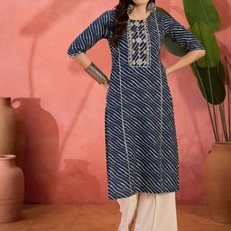 Sangria Embroidered Lehariya Printed Pure Cotton Straight Kurta-picture-12