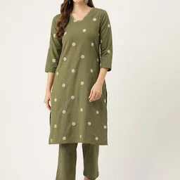 MISRI Floral Embroidered Regular Sequinned Kurta with Trousers-image-27