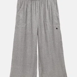 Cherry Crumble Girls White & Black Cotton Loose Fit Houndstooth Patterned Parallel Trouser-image-5