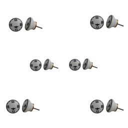 Indianshelf 6Pcs Cream-Colored & Black Textured Ceramic Clock Knobs-11