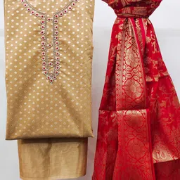 SHADOW & SAINING Polka Dots Woven Design Banarasi Jacquard Semi-Stitched Dress Material-image-7