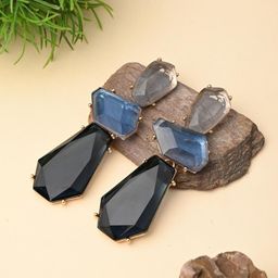 Reenisaa Gold Plated Artificial Stones Contemporary Shaped Drop Earrings-image-32