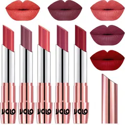 VOLO Set Of 5 Creme Matte Lipstick-3.5 g Each-Peach-Plum-Dark Peach-Rose Pink-Red-image-88