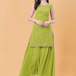 PARROT CREATION Geometric Embroidered Sequinned Georgette Kurti with Sharara And Dupatta image 4