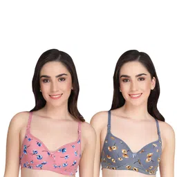 Women Cotton Pink,Grey Padded Non-Wired Lingerie Bra Sport wear Gym Crop Tank Top-30