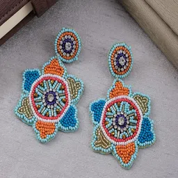 Vientiq Gold-Plated Artificial Stones & Beaded Floral Shaped Shaped Drop Earrings-12