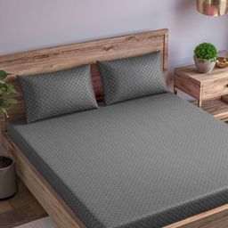 Trance Home Linen Grey Geometric 300 TC King Bedsheet with 2 Pillow Covers-image-44