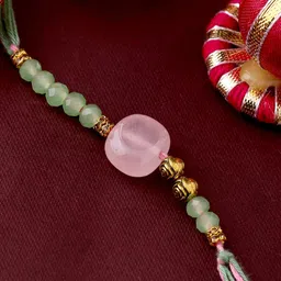 Voylla Green & Pink Stone & Beaded Thread Rakhi-54