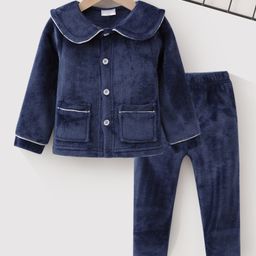 Kookie Kids Full Sleeves Winter Wear Night Suit Bear Design - Blue-image-50