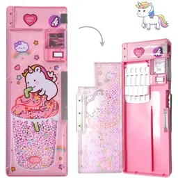 Elecart Unicorn Theme Magnetic Pencil Case with Inbuilt Sharpener - Pink-picture-26
