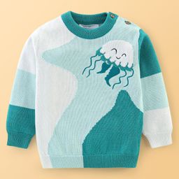 Babyoye 100% Cotton Color Blocked Full Sleeves Pullover - Green-image-53