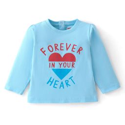 Babyhug 100% Cotton Knit Full Sleeves T-Shirt With Heart Graphics - Blue-image-44