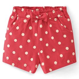 Babyhug Cotton Knit Single Jersey Mid Thigh Shorts With Polka Dots Print - Red-picture-10