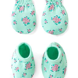 Babyhug 100% Cotton Mittens & Booties Floral Print - Green-image-41