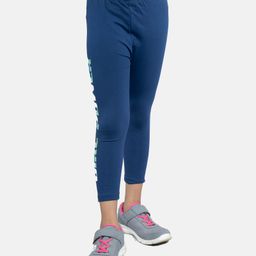 Kiddopanti Cotton Lycra Girls Power TextPrinted Capri Leggings - Navy Blue-image-88
