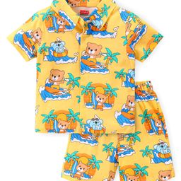 Babyhug Single Jersey Half Sleeves Shorts Set Bear Print - Yellow-image-67
