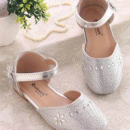 Cute Walk by Babyhug Ballerinas with Velcro Closure & Bow Applique - Silver-image-33