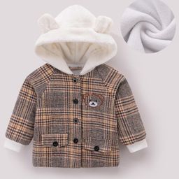 Kookie Kids Full Sleeves Front Open Hooded Winter Jacket with Checks Design & Ears Applique - Multicolor-image-70