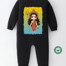 BLUSHES Durga Puja Theme 100% Cotton Full Sleeves Durga Maa Printed Romper - Black-picture-20