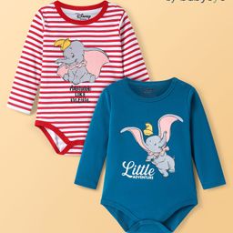 Babyoye Disney Interlock Knit Full Sleeves Striped & Dumbo Printed Onesies Pack of 2 - Blue & Red-image-35
