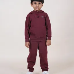 Kiddopanti Fleece Full Sleeves Brand Logo Printed Hooded Sweatshirt With Coordinating Joggers - Maroon-picture-7