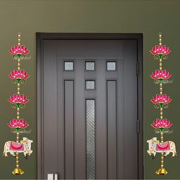 Divyakosh Door Decoration Items Hanging, Handmade Pink Lotus with Cow Hanging for Home Decoration-image-6