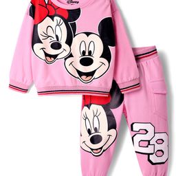 Babyhug Disney Terry Knit Full Sleeves T-Shirt & Track Pant Set with Minnie Mouse Graphics - Pink-image-121