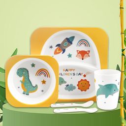 Tony Stark Bamboo Baby Feeding Set - 5-Piece Tableware for Toddlers, Kids & Babies Includes Plate, Bowl, Cup, Spoon, Fork - BPA-Free, Eco-Friendly |Organic & Natural (Dinosaur)-24