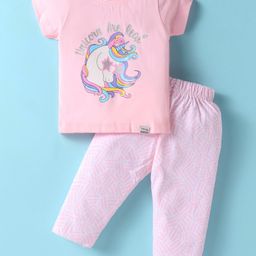 Teddy Sinker Knit Half Sleeves Night Suit With Unicorn & Glitter Print - Pink-picture-14