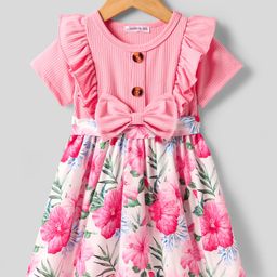 Mark & Mia Half Sleeves Floral Printed Frock with Bow Applique & Frill Detailing - Pink-image-20