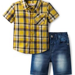 Babyhug Cotton Woven Half Sleeves Shirt & Short Set With Checks Print - Yellow & Blue-image-51