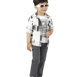 DOTSON Full Sleeves Abstract Printed Shirt & Trousers With Tee Set - Grey-picture-11
