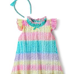 ToffyHouse Woven Frill Sleeves Party Dress & Hairband with Lace Detailing - Light Blue & Pink-image-5