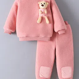 Mark & Mia Full Sleeves Winter Wear Suit Set with Teddy Applique - Pink-picture-35