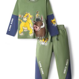 Babyhug Disney Single Jersey Knit Full Sleeve T-Shirts & Jogger with Lion King Graphic & Cut & Sew Design - Green & Blue-image-12