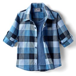 Dapper Dudes Full Sleeves Checked Shirt With Attached Tee - Blue-picture-33
